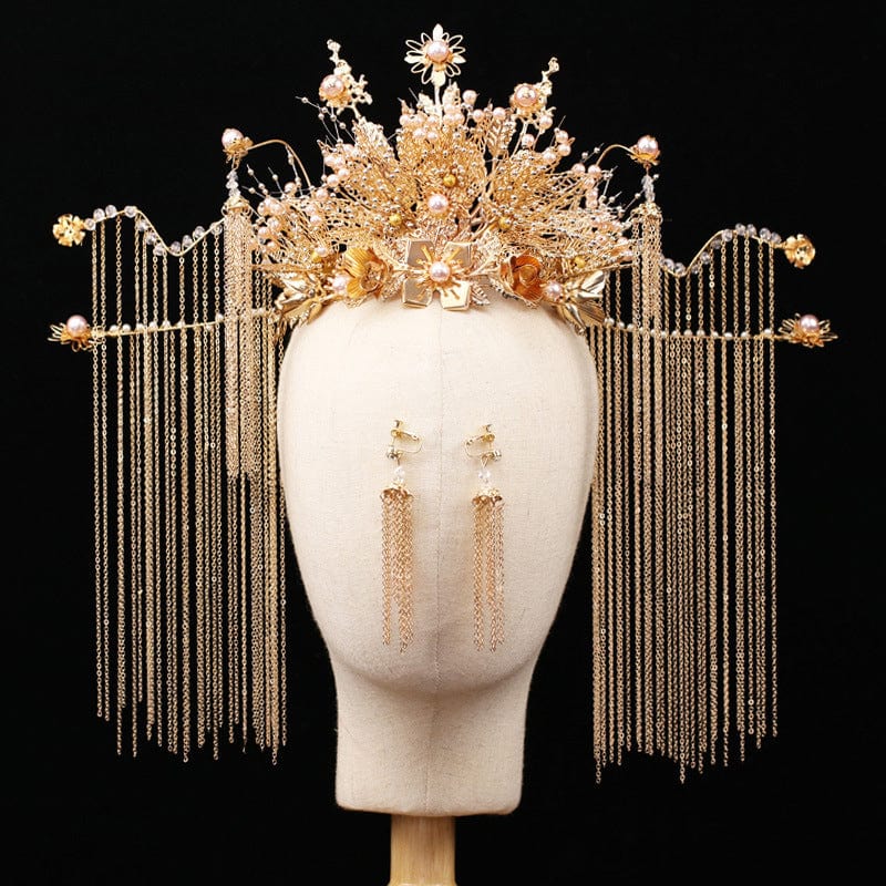 Beth and Brian Qipao- AEY Bride's golden crown Xiuhe hair accessories, wedding palace headdress accessories set