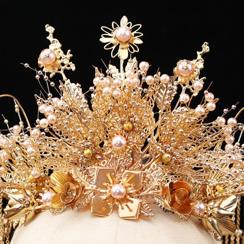 Beth and Brian Qipao- AEY Bride's golden crown Xiuhe hair accessories, wedding palace headdress accessories set