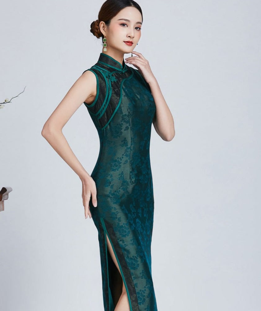 Beth and Brian Qipao-DFSY 19 mome mulberry silk, High end long Qipao