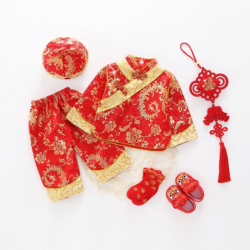Beth and Brian Qipao- ZYX Chinese out fit for baby, floral pattern baby Tang Suit set