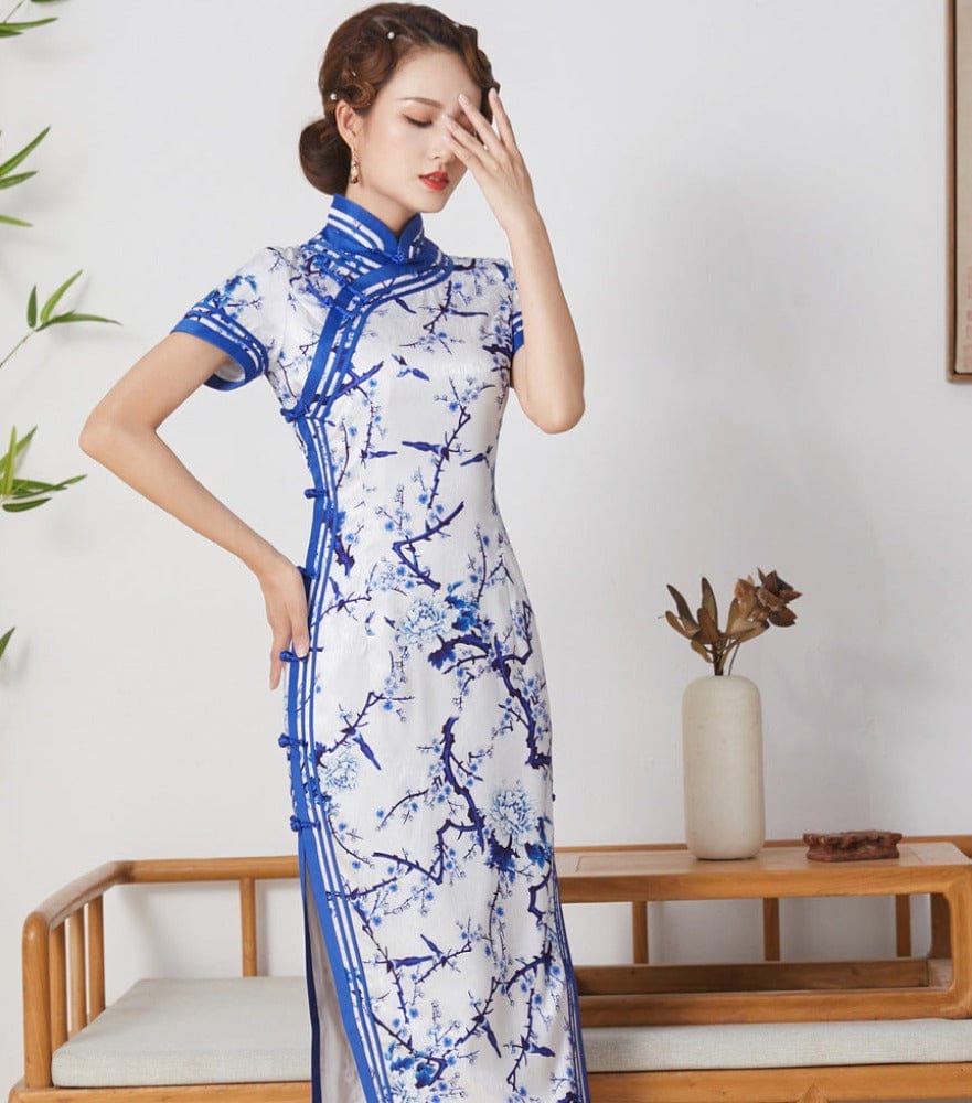 Beth and Brian Qipao-DFSY 19 mome mulberry silk, floral pattern, high-end long Qipao