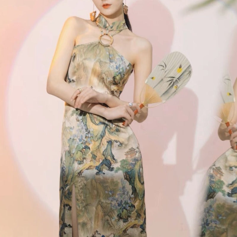 Beth and Brian Qipao-YE New Chinese style ( 新中式 ), artificial silk midi Qipao