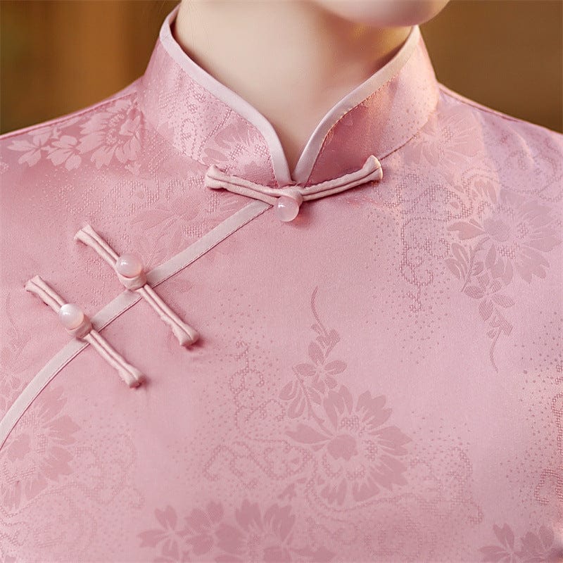 Beth and Brian Qipao - AQX Floral pattern, acetate fabric midi Qipao
