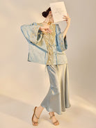 Beth and Brian Qipao-JZ Luna Golden Beaded Floral Embroidery Rayon Loose Cheongsam Coat