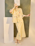 Beth and Brian Qipao-JZ Iris Gold Koi Fish & Floral Embroidery Cheongsam Top & Skirt Set