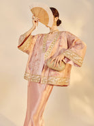 Beth and Brian Qipao-JZ Stella Pink Butterfly Embroidery Beaded Jacquard Loose Cheongsam Jacket
