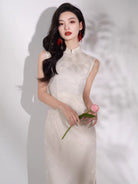 Beth and Brian Qipao-SWW Madeline Sleeveless Wave Jacquard Midi Cheongsam (3 Colors)