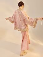 Beth and Brian Qipao-JZ Stella Pink Butterfly Embroidery Beaded Jacquard Loose Cheongsam Jacket