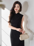 Beth and Brian Qipao-SWW Madeline Sleeveless Wave Jacquard Midi Cheongsam (3 Colors)