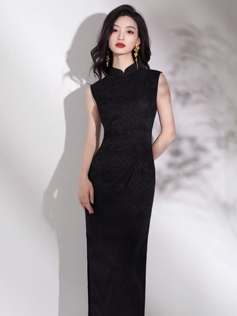 Beth and Brian Qipao-SWW Madeline Sleeveless Wave Jacquard Midi Cheongsam (3 Colors)