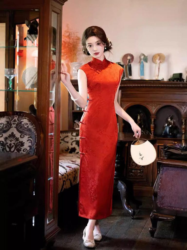 Beth and Brian Qipao-CZX Floral pattern, jacquard satin long Cheongsam