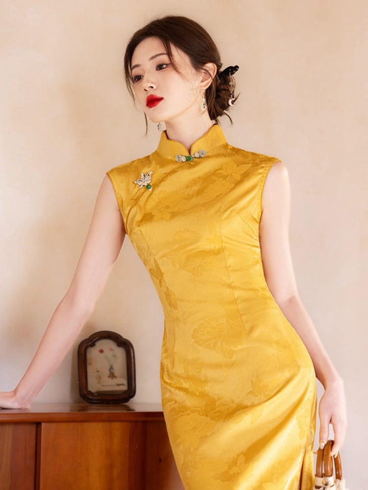 Beth and Brian Qipao-YG New Chinese style (新中式), jacquard satin, wedding midi Cheongsam