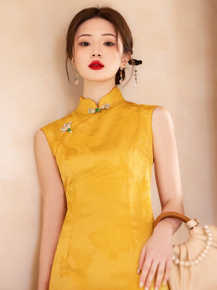 Beth and Brian Qipao-YG New Chinese style (新中式), jacquard satin, wedding midi Cheongsam