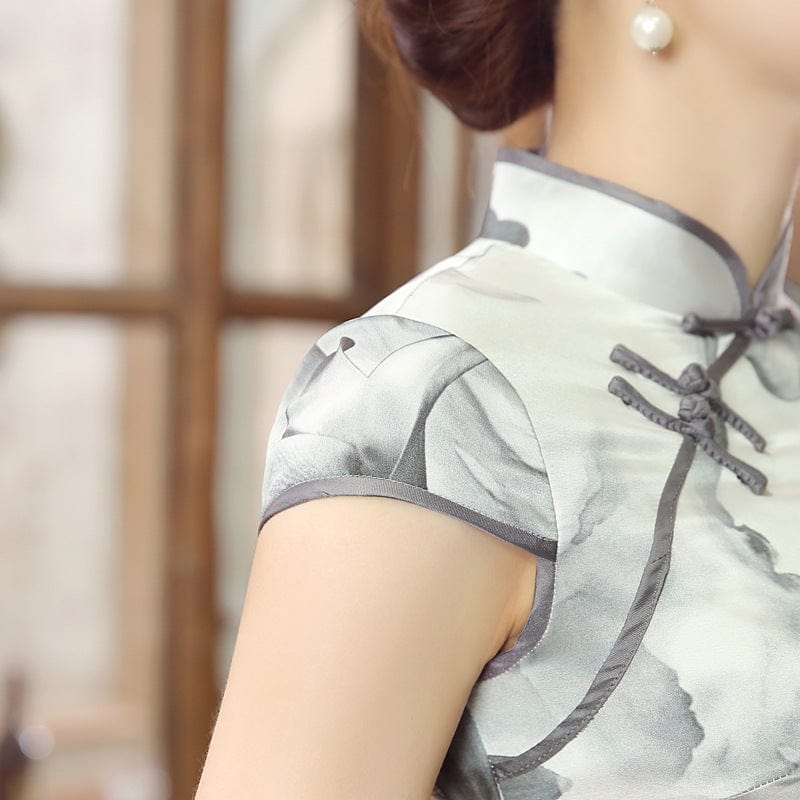 Beth and Brian Qipao-JX Chinese ink painting, 19 mome mulberry silk, high end short Cheongsam