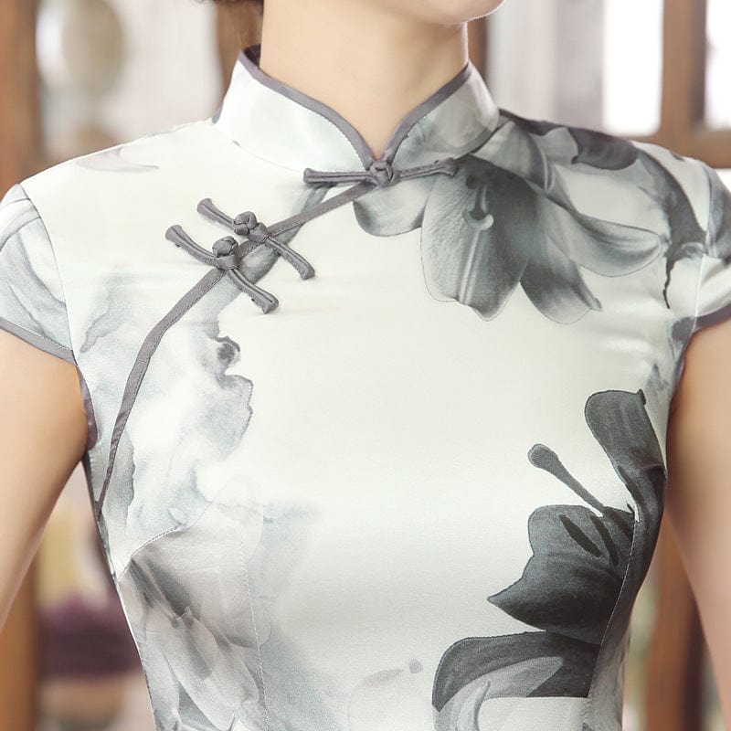 Beth and Brian Qipao-JX Chinese ink painting, 19 mome mulberry silk, high end short Cheongsam
