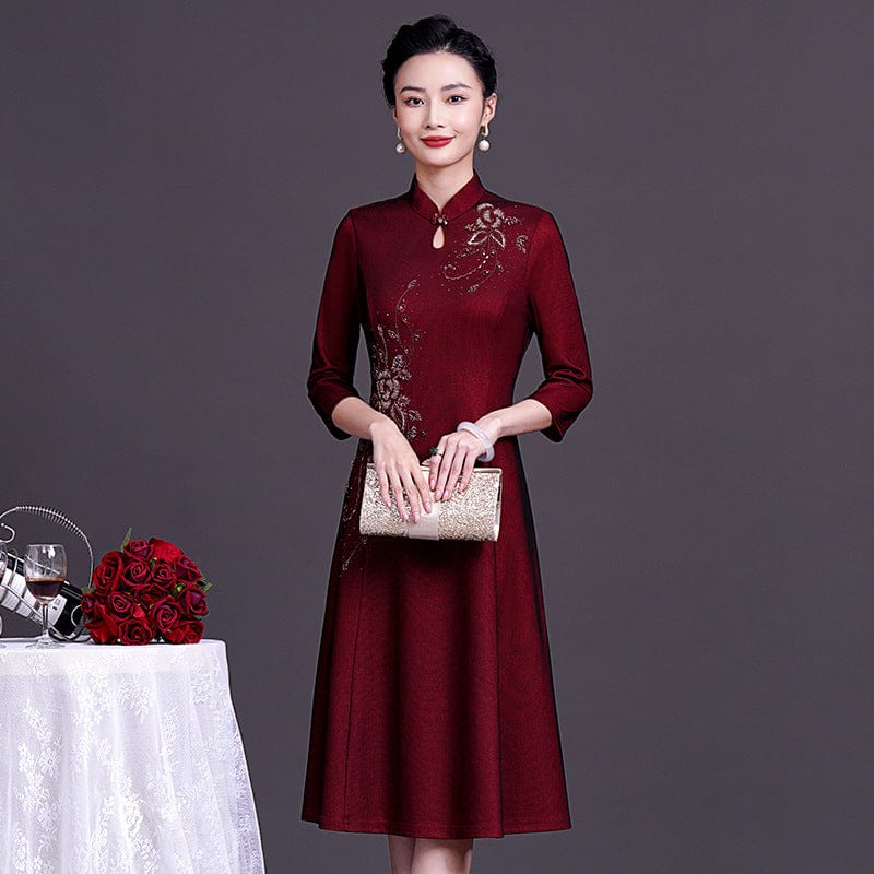 Beth and Brian Qipao-YZL Plus size, wedding midi Cheongsam for mothers