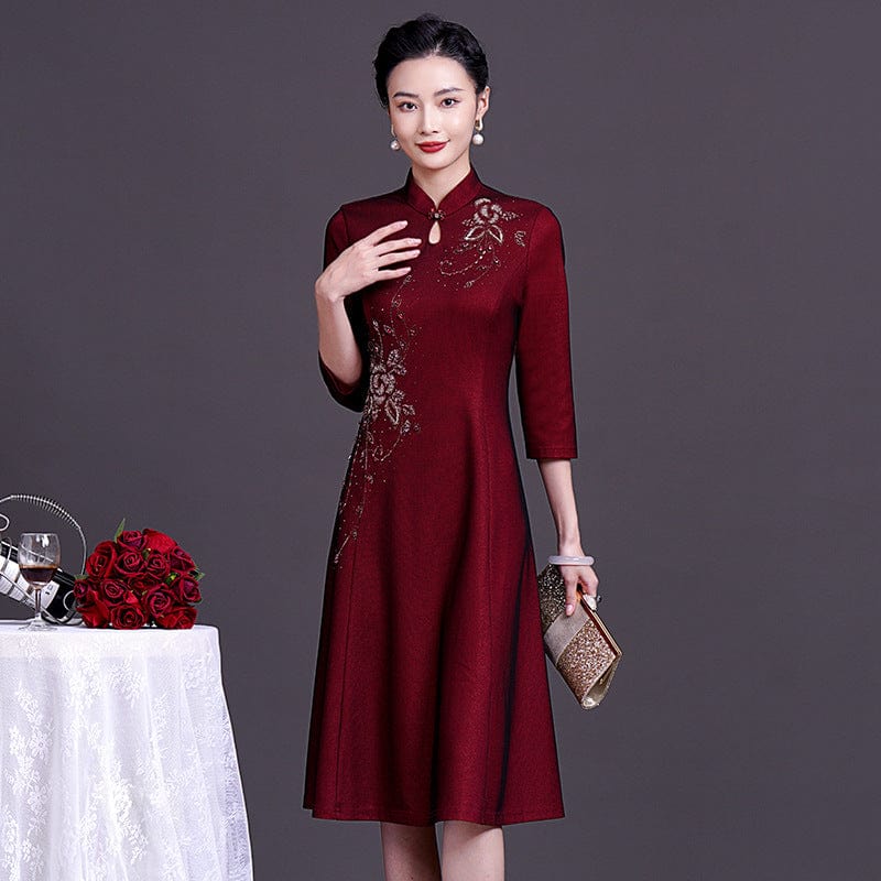 Beth and Brian Qipao-YZL Plus size, wedding midi Cheongsam for mothers