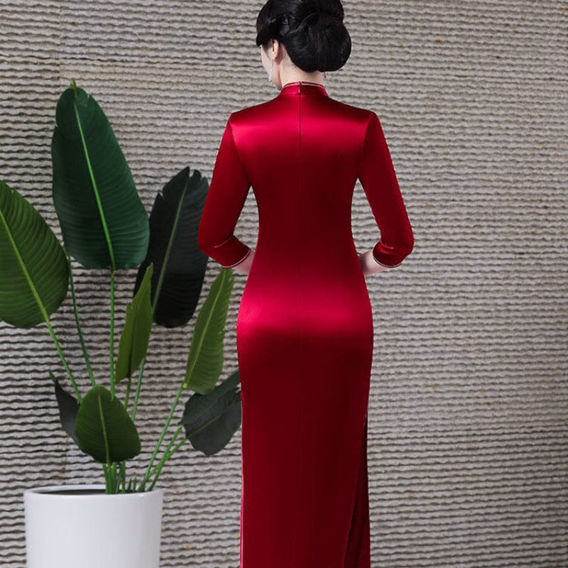 Beth and Brian Qipao-MH Floral pattern, high-end, acetate long Cheongsam for mothers