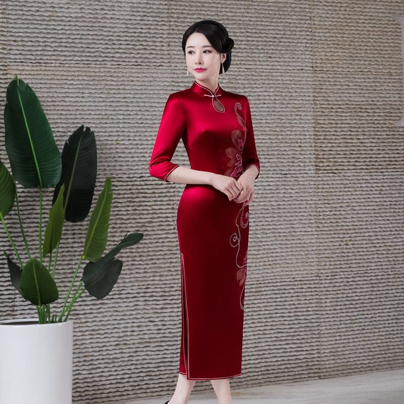 Beth and Brian Qipao-MH Floral pattern, high-end, acetate long Cheongsam for mothers