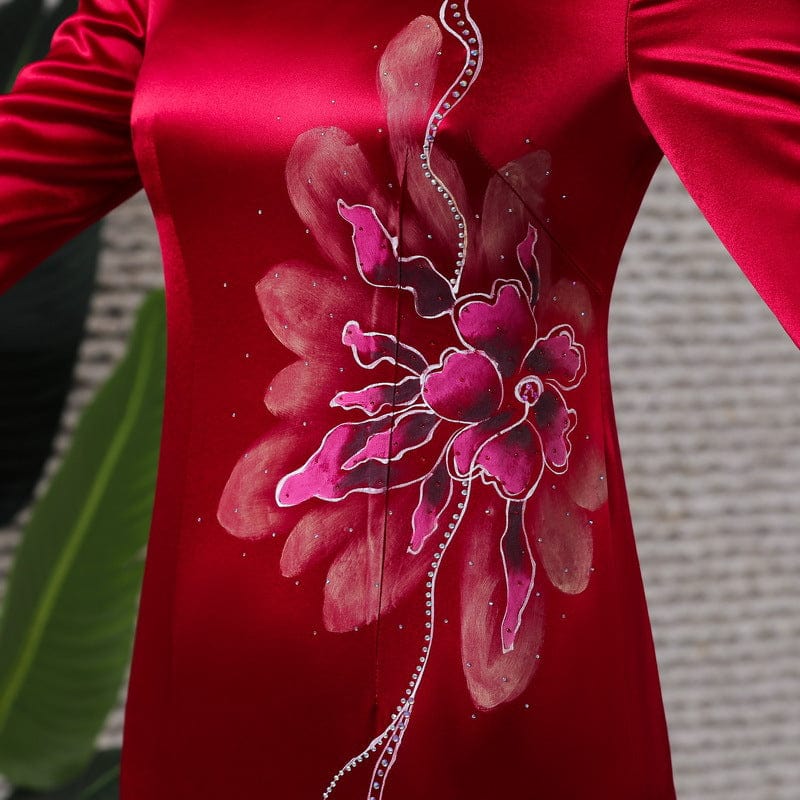 Beth and Brian Qipao-MH Floral pattern, high-end, acetate long Cheongsam for mothers