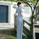 Beth and Brian Qipao-XYG Floral print, plus size, grey long Cheongsam