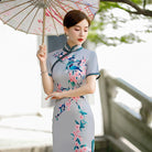 Beth and Brian Qipao-XYG Floral print, plus size, grey long Cheongsam