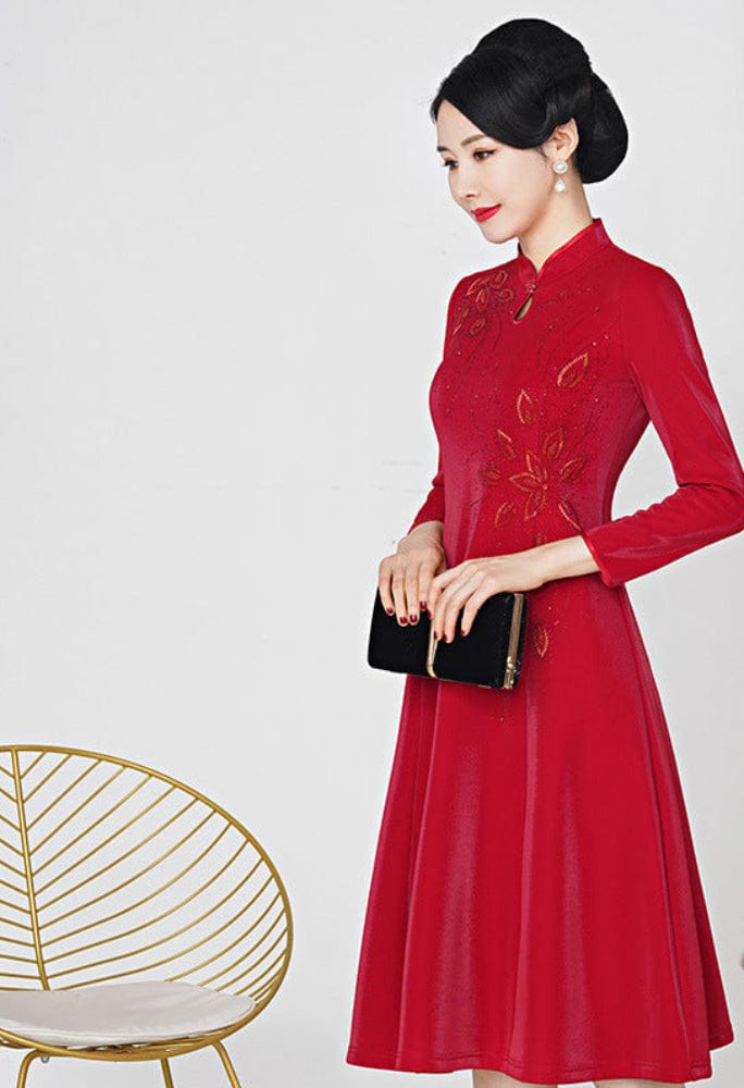 Beth and Brian Qipao-YZL Plus size, wedding red midi Cheongsam for mothers