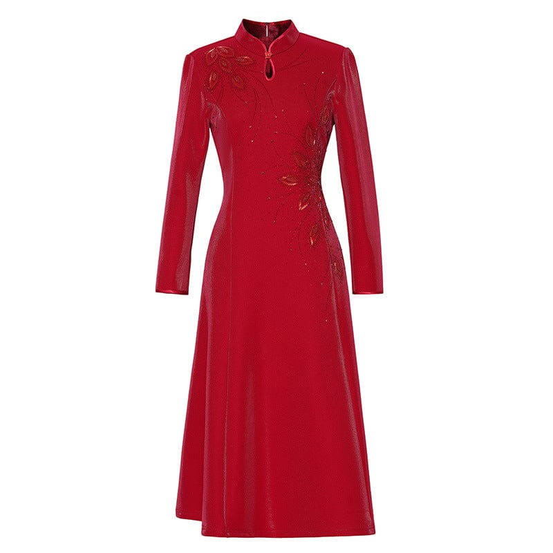 Beth and Brian Qipao-YZL Plus size, wedding red midi Cheongsam for mothers