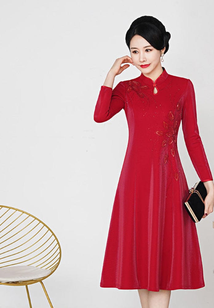 Beth and Brian Qipao-YZL Plus size, wedding red midi Cheongsam for mothers