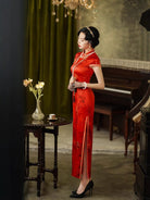 Beth and Brian Qipao-JD Floral pattern, 19 mome mulberry silk, high-end long Cheongsam