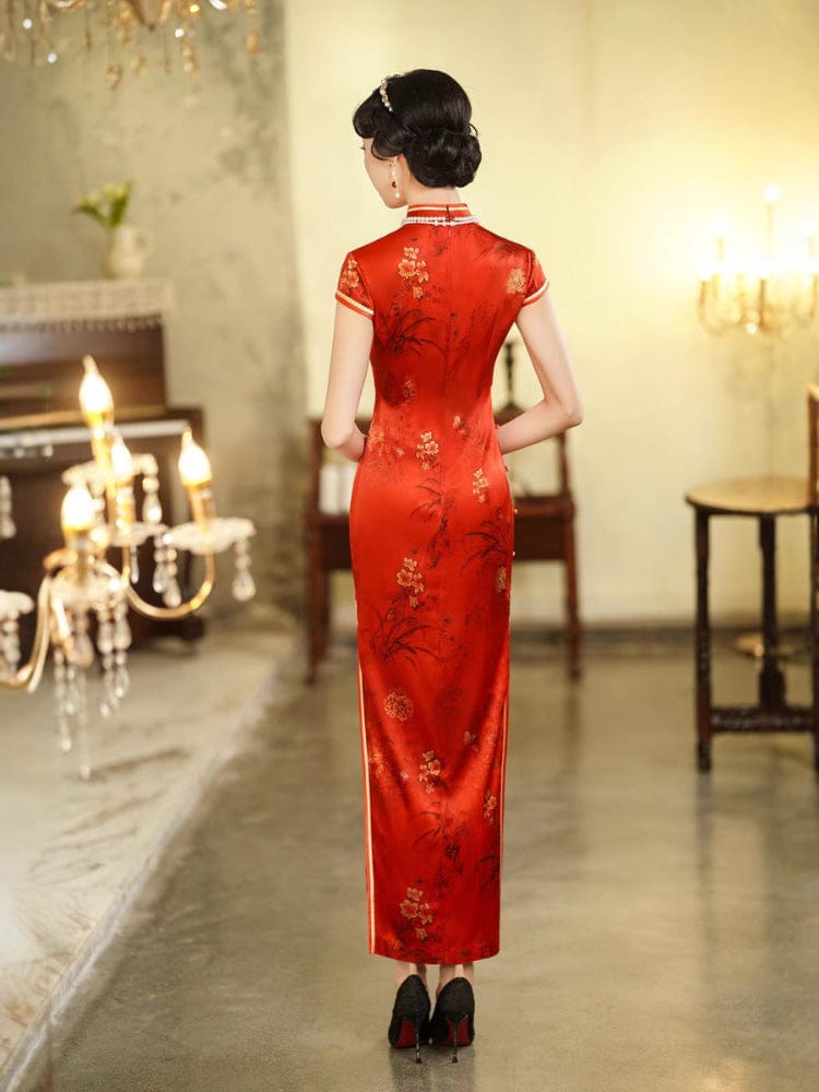 Beth and Brian Qipao-JD Floral pattern, 19 mome mulberry silk, high-end long Cheongsam