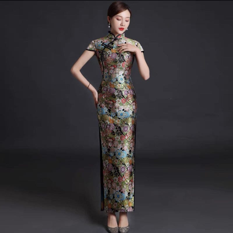 Beth and Brian Qipao-YSY Floral embroidery, high end, brocade long Cheongsam