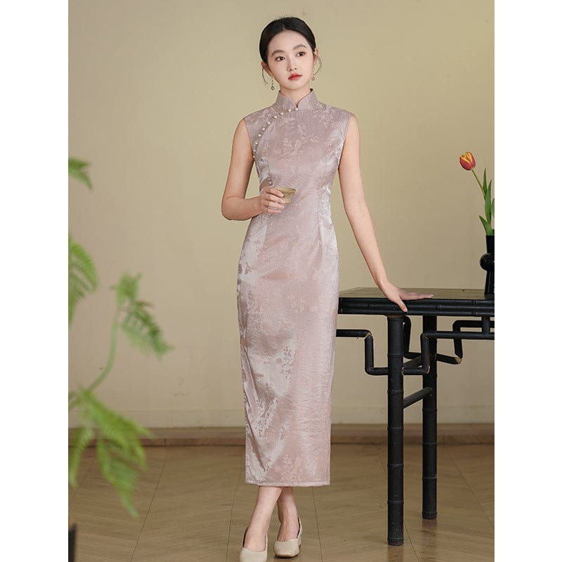 Beth and Brian Qipao-LSB Chinese retro style, silk blue&pink midi Cheongsam
