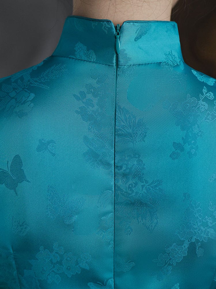 Beth and Brian Qipao-LSB Chinese retro style, silk blue&pink midi Cheongsam