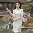 Beth and Brian Qipao-MLS Fan pattern, lace short Cheongsam