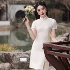 Beth and Brian Qipao-MLS Fan pattern, lace short Cheongsam