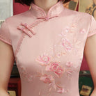 Beth and Brian Qipao-MLS Floral embroidery, silk midi Cheongsam with cap sleeves