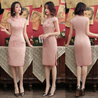 Beth and Brian Qipao-MLS Floral embroidery, silk midi Cheongsam with cap sleeves