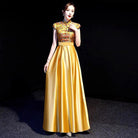 Beth and Brian Qipao-YLF Customizble Floral Embroidery, Floor Length Cheongsam With Cap Sleeves