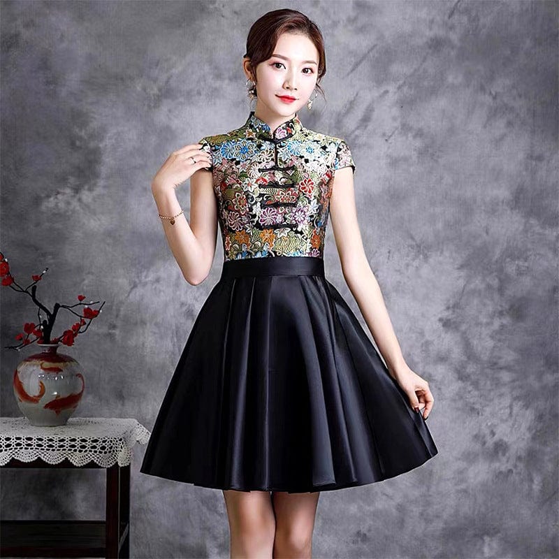 Beth and Brian Qipao-YLF Floral embroidery, A line, prom short Cheongsam