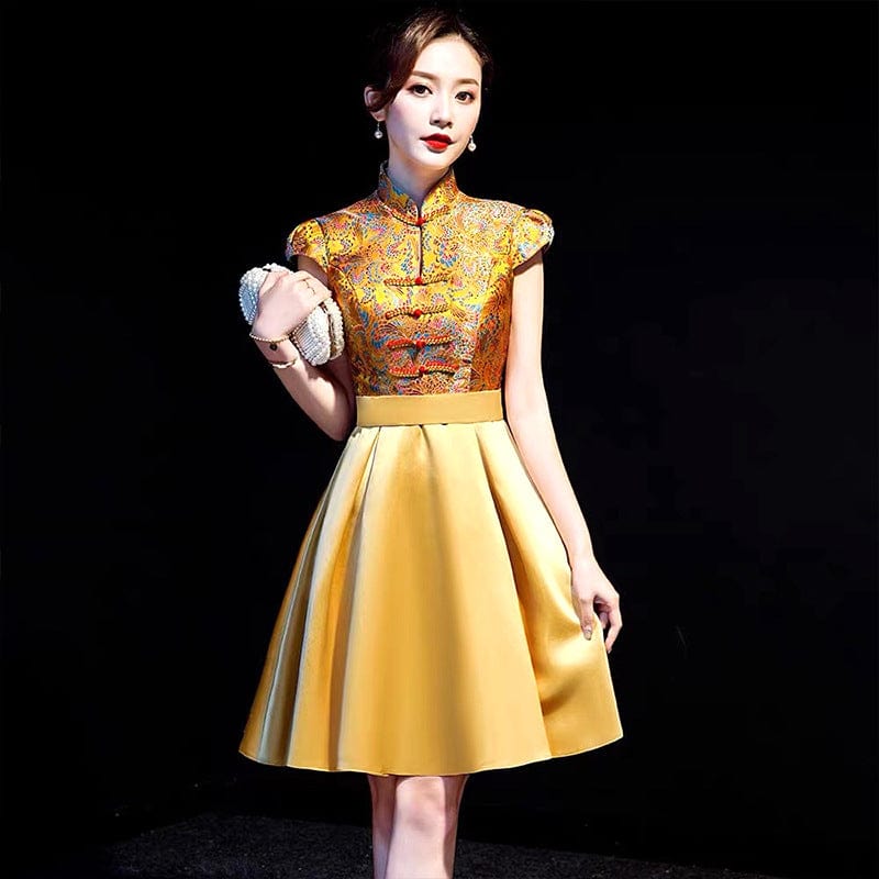Beth and Brian Qipao-YLF Floral embroidery, A line, prom short Cheongsam
