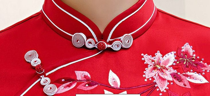 Beth and Brian Qipao-MLS Floral embroidery, silk midi Cheongsam