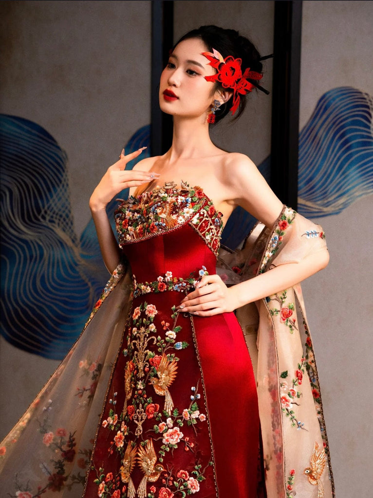 Beth and Brian Qipao- OSMY Hand-made, Tub top embroidery Cheongsam set, luxury Qipao set