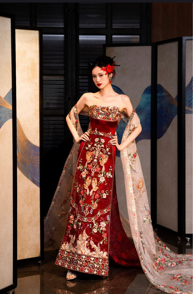 Beth and Brian Qipao- OSMY Hand-made, Tub top embroidery Cheongsam set, luxury Qipao set