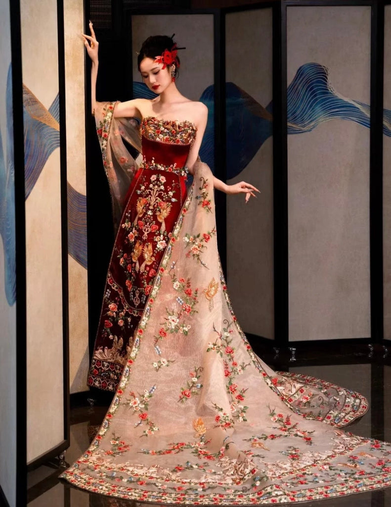 Beth and Brian Qipao- OSMY Hand-made, Tub top embroidery Cheongsam set, luxury Qipao set
