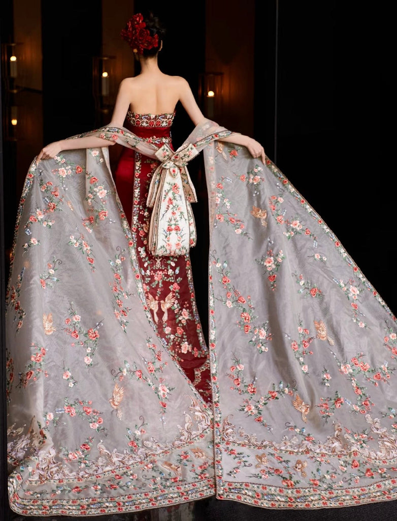 Beth and Brian Qipao- OSMY Hand-made, Tub top embroidery Cheongsam set, luxury Qipao set