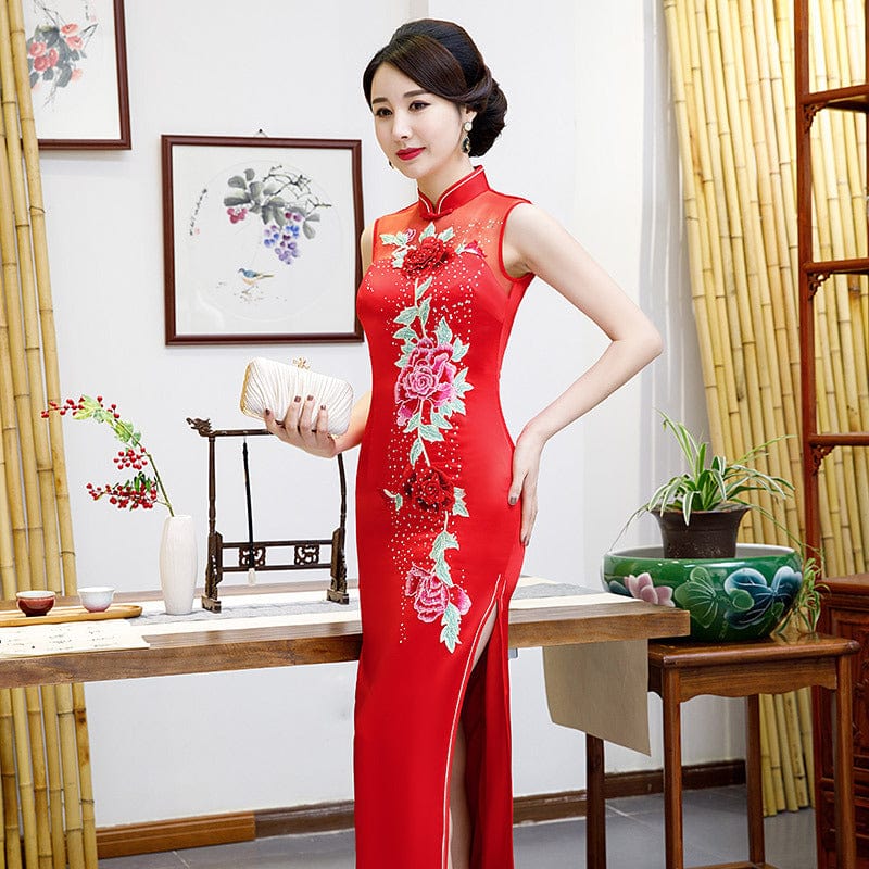 Beth and Brian Qipao-ZQYS Sleeveless, satin plus size long Cheongsam