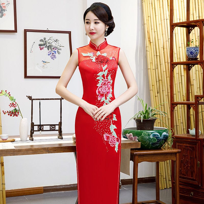 Beth and Brian Qipao-ZQYS Sleeveless, satin plus size long Cheongsam
