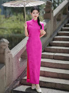 Beth and Brian Qipao-GSJ Floral pattern, jacquard satin long Cheongsam