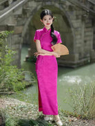 Beth and Brian Qipao-GSJ Floral pattern, jacquard satin long Cheongsam